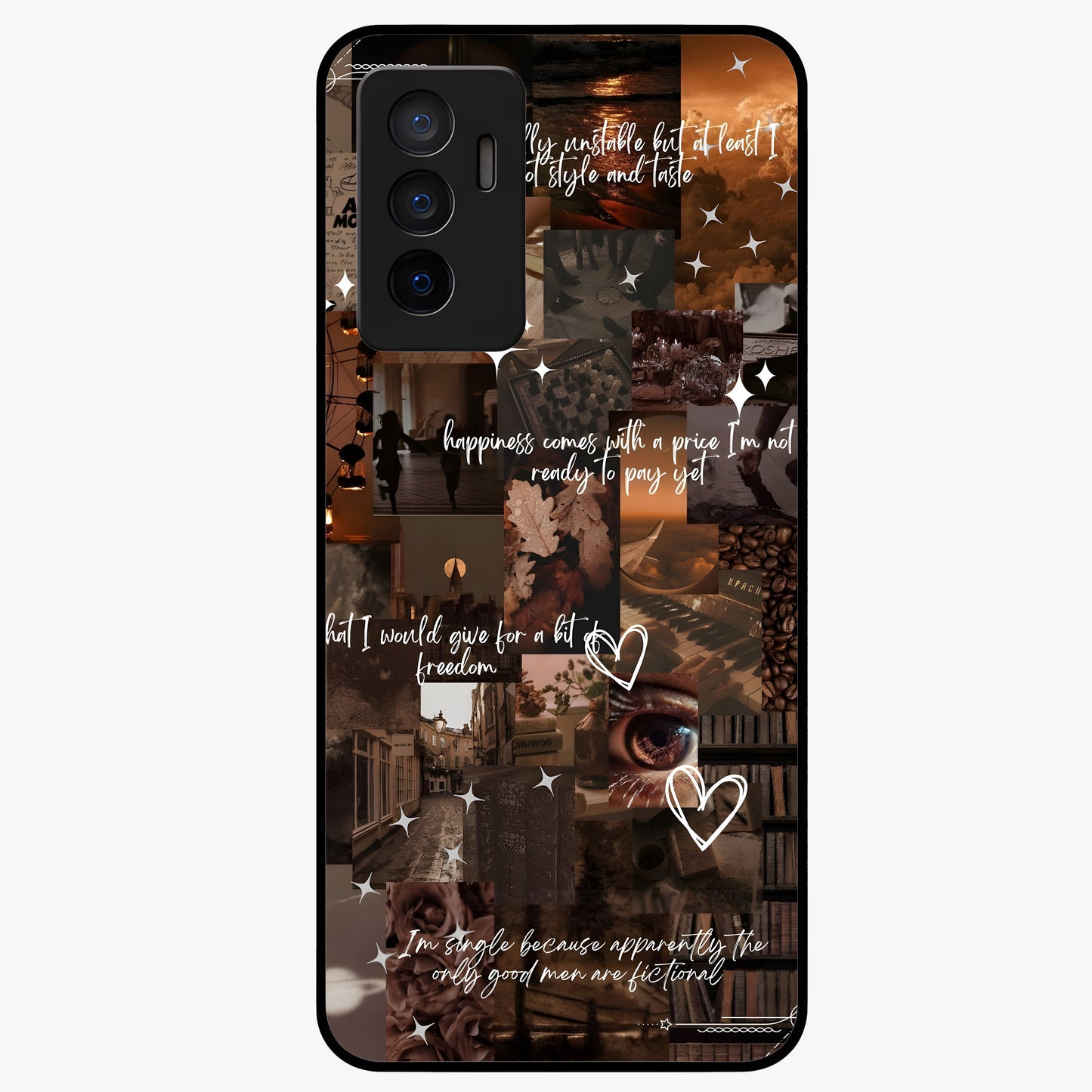 Bittersweet Aesthetic Chaos Glass Case showing flat back view with artistic chaotic aesthetic design and glossy glass finish.