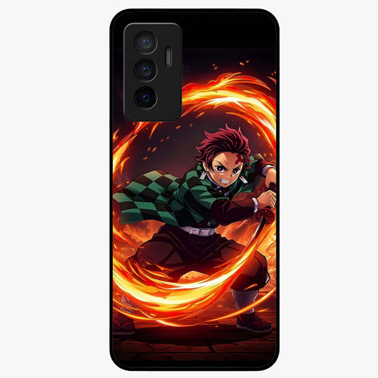 Blazing Sword Resolve Glass Case showing flat back view with fiery sword artwork and glossy glass finish.