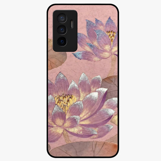 Blossom Mist Lotus Glass Case showing flat back view with serene lotus blossom artwork and glossy glass finish.