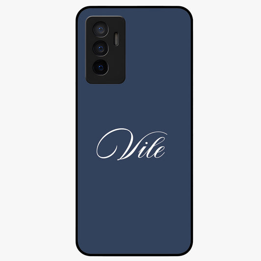 Blue Background Personalized Custom Name Glass Case showing flat back view with minimal blue background and custom name design.