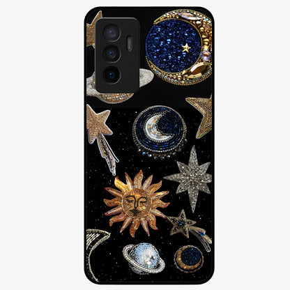 Celestial Gem Constellations Glass Case showing flat back view with sparkling constellation artwork and glossy glass finish.