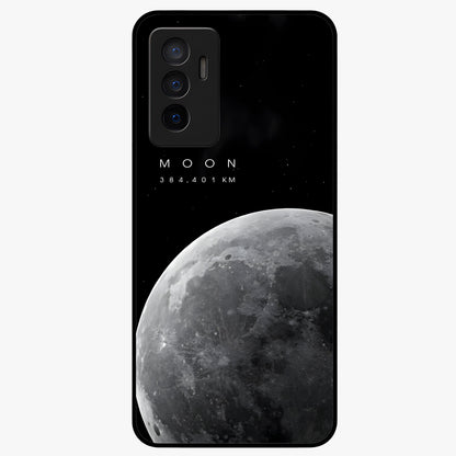 Cosmic Moon Glow Glass Case showing flat back view with glowing moon artwork and glossy glass finish.