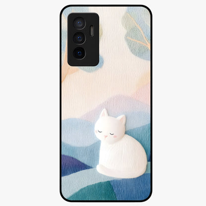 Cotton Dream Cat Glass Case showing flat back view with soft dreamy cat artwork and glossy glass finish.
