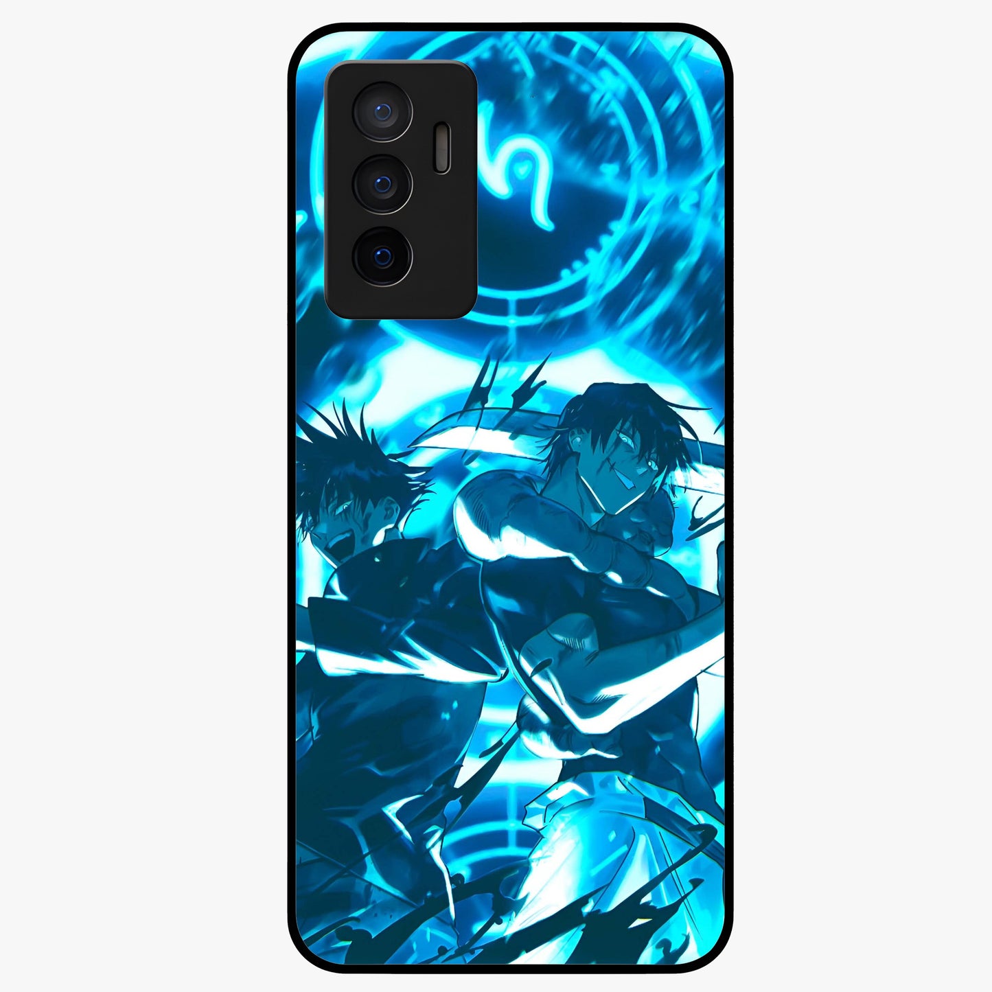 Cursed Energy Clash Glass Case showing flat back view with intense cursed energy artwork and glossy glass finish.