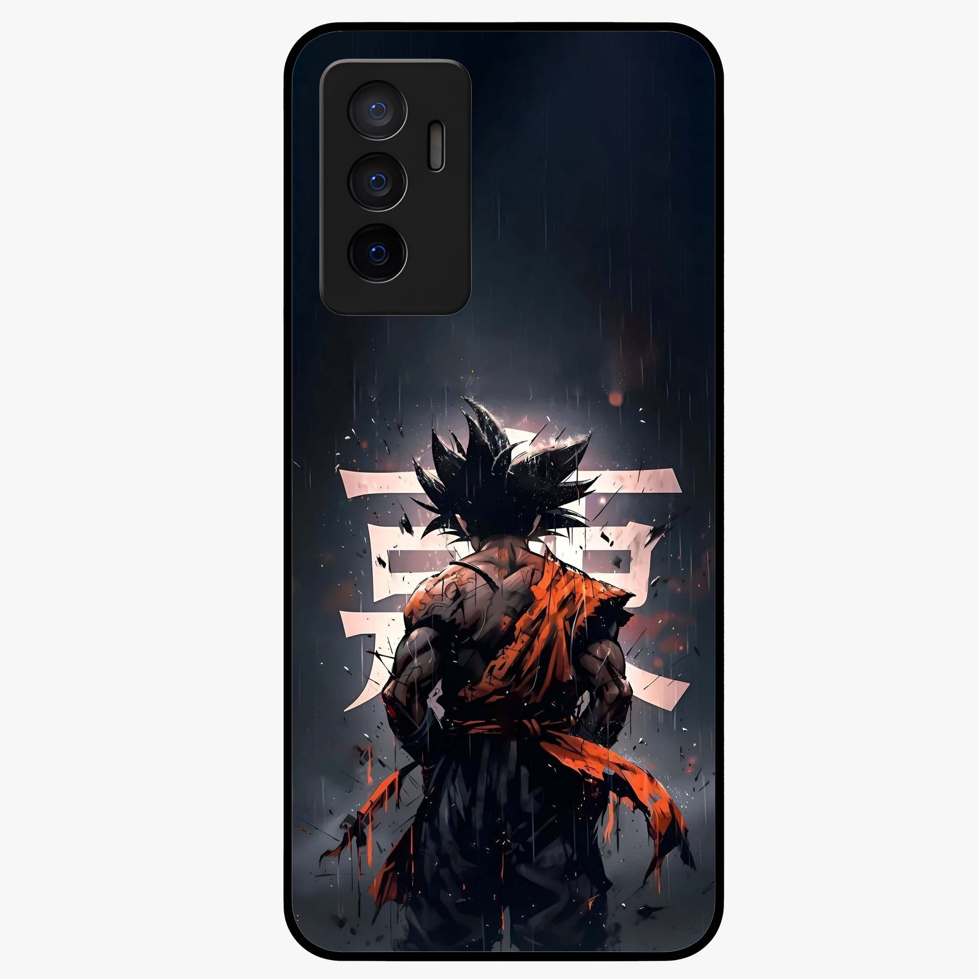 Dark Warrior In Rain Glass Case showing flat back view with warrior artwork in rainy atmosphere and glossy glass finish.
