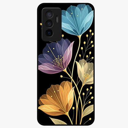 Delicate Multicolor Flowers Glass Case showing flat back view with vibrant floral artwork and glossy glass finish.