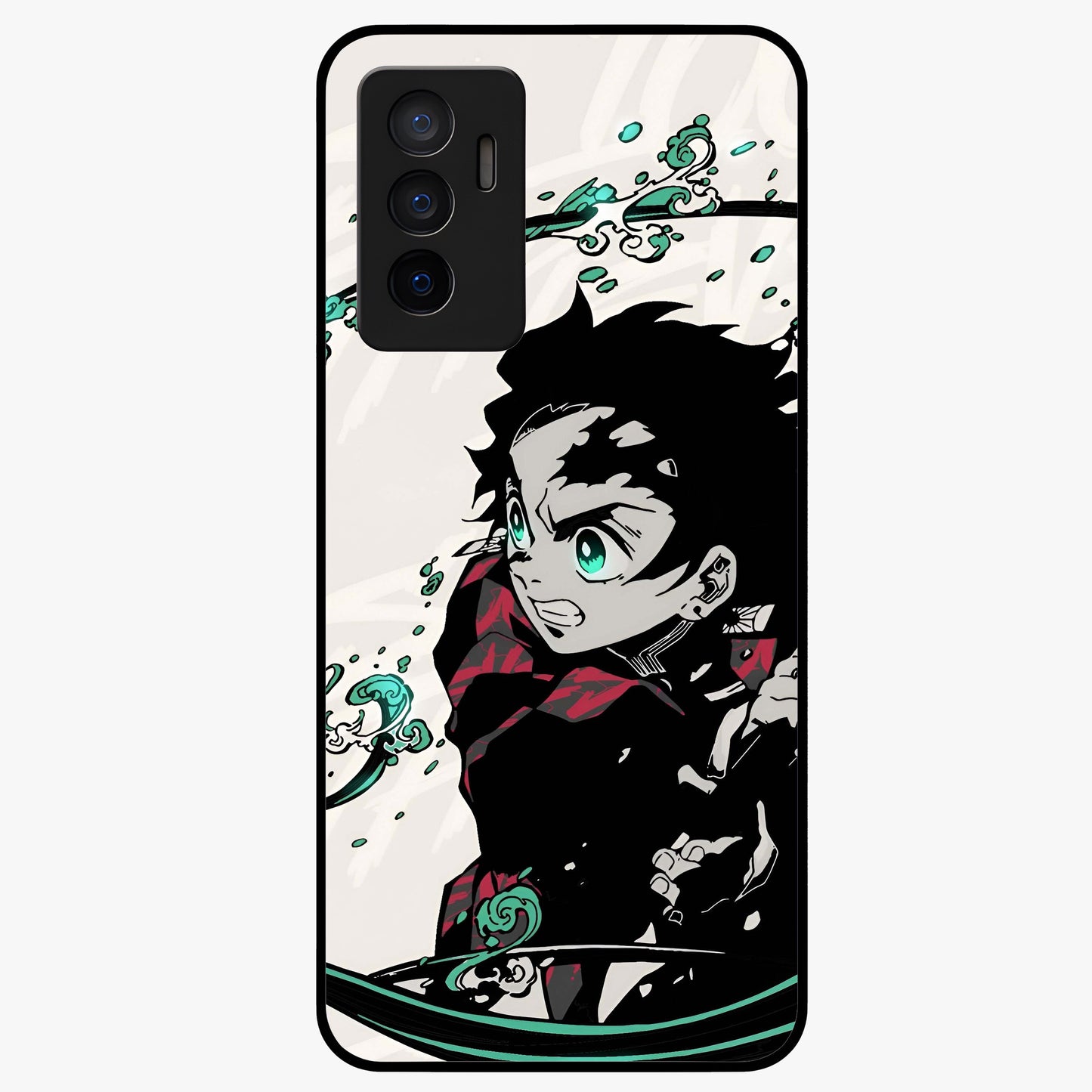 Demon Slayer Glass Case showing flat back view with bold anime inspired artwork and glossy glass finish.