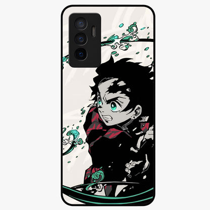 Demon Slayer Glass Case showing flat back view with bold anime inspired artwork and glossy glass finish.