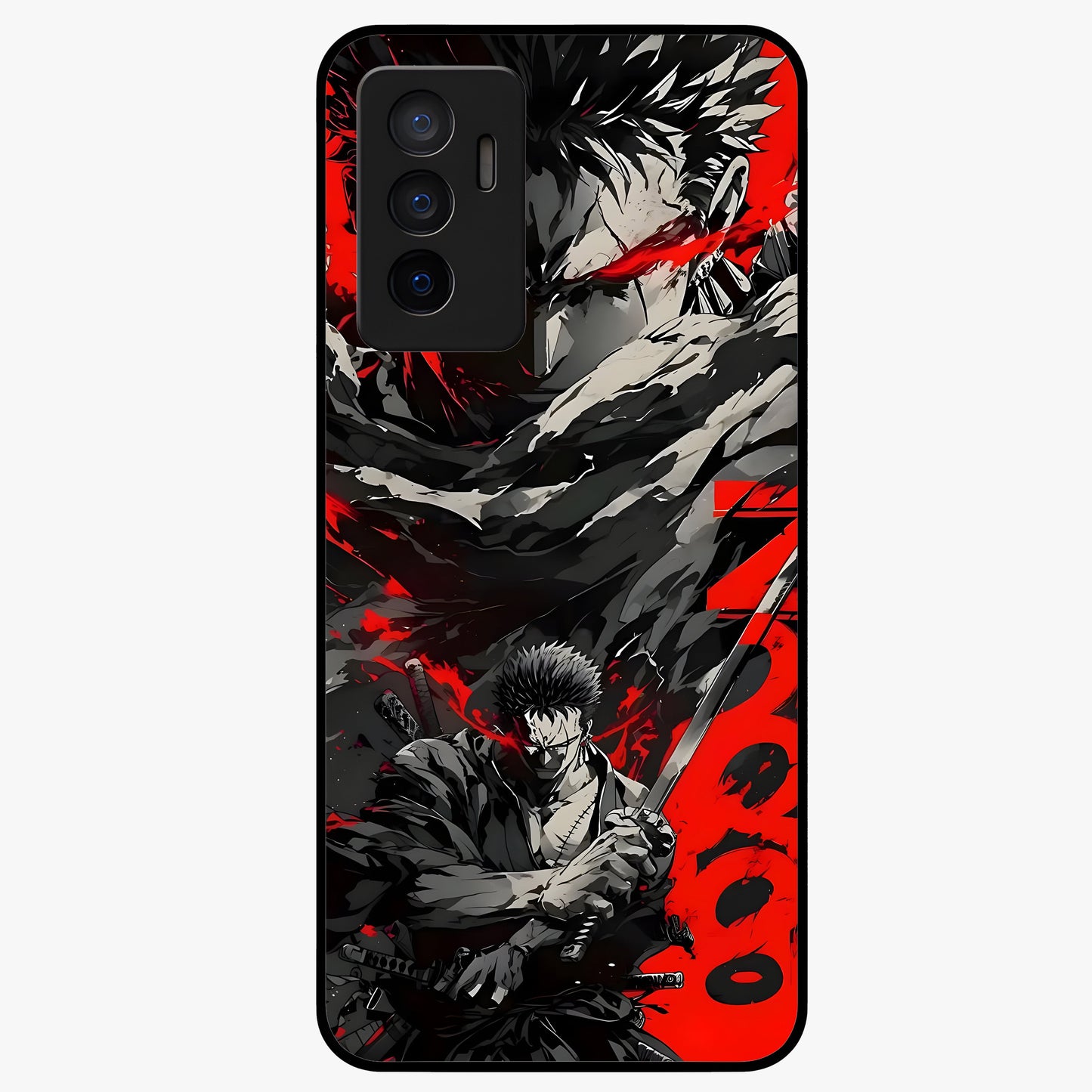 Demon Sword Resolve Glass Case showing flat back view with fierce sword warrior artwork and glossy glass finish.