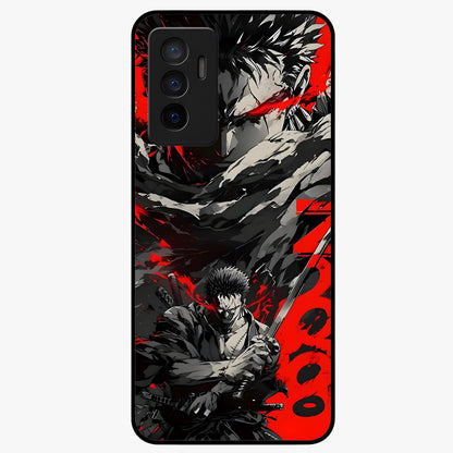 Demon Sword Resolve Glass Case showing flat back view with fierce sword warrior artwork and glossy glass finish.