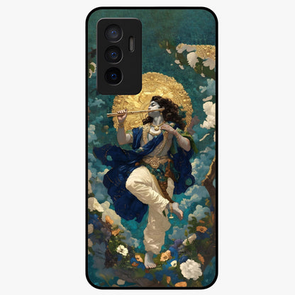 Divine Krishna Art Glass Case showing flat back view with Lord Krishna artwork and glossy glass finish.