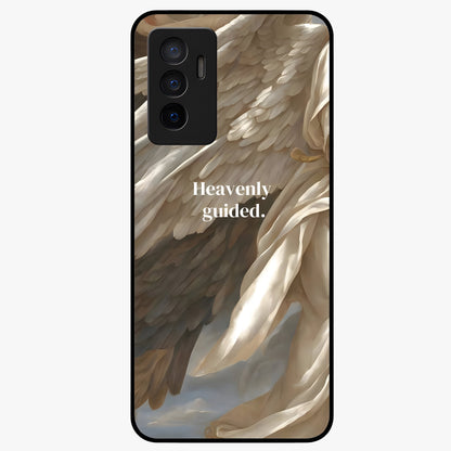 Divine Winged Grace Glass Case showing flat back view with elegant wing inspired artwork and glossy glass finish.