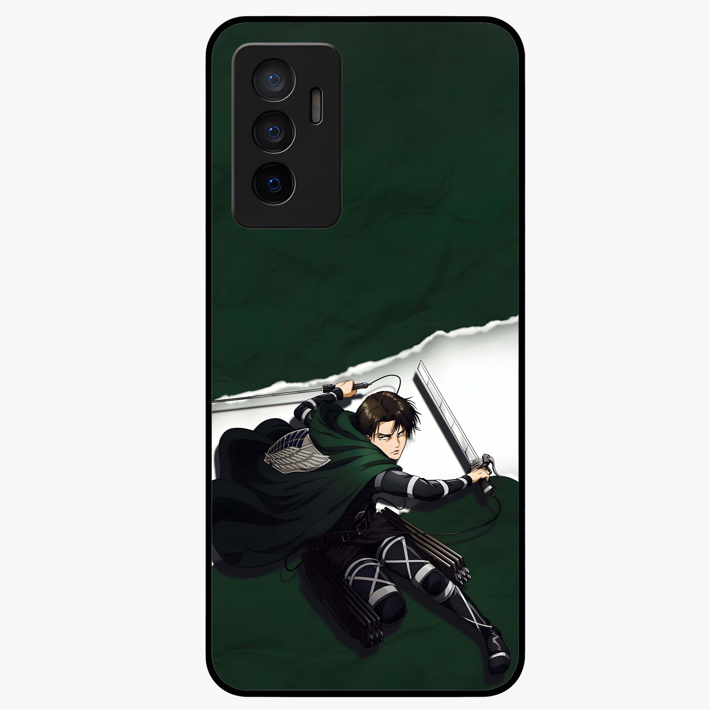 Emerald War Vanguard Glass Case showing flat back view with powerful warrior themed artwork and glossy glass finish.