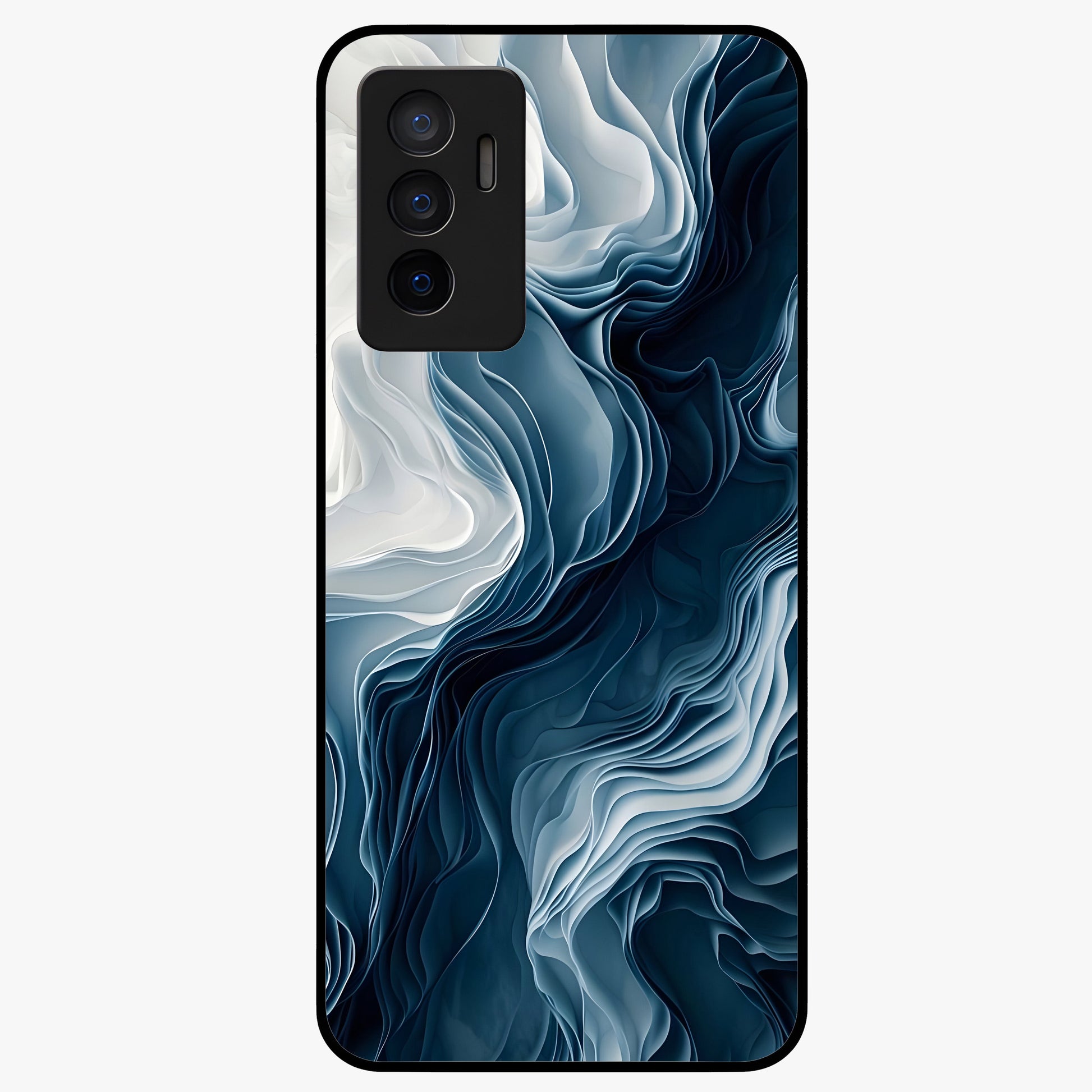 Ethereal Paper Marble Glass Case showing flat back view with soft marble paper texture artwork and glossy glass finish.