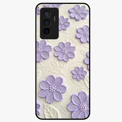 Floral Wall Art With Purple Flowers Glass Case showing flat back view with purple flower artwork and glossy glass finish.