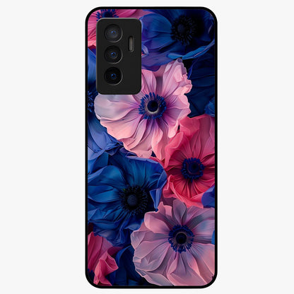 Flower Paper Art Pattern Glass Case showing flat back view with paper cut style floral artwork and glossy glass finish.
