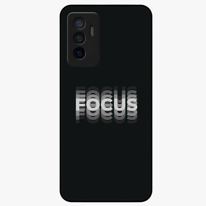Focus Mode On Glass Case showing flat back view with bold motivational typography design and glossy glass finish.