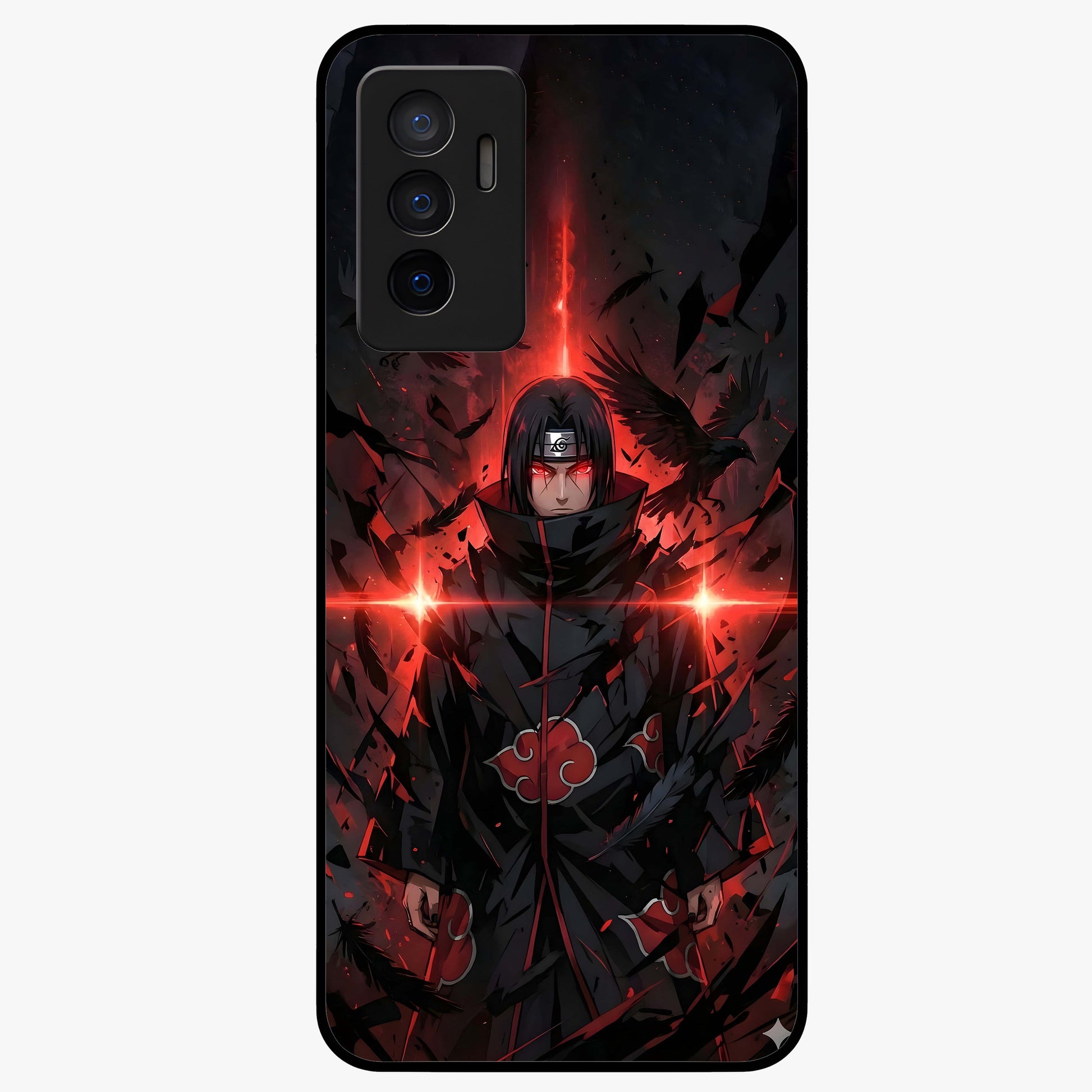 Focused Blade Discipline Glass Case showing flat back view with warrior sword themed artwork and glossy glass finish.