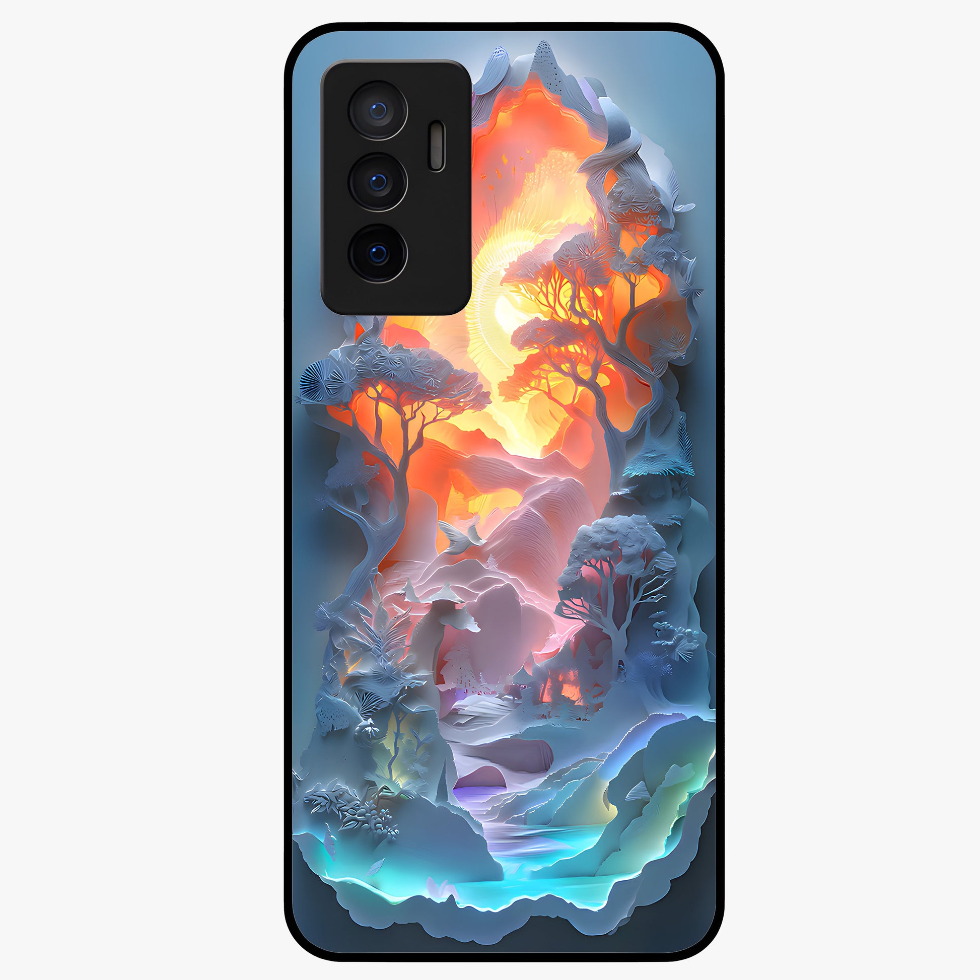 Glow Forest Portal Glass Case showing flat back view with glowing forest portal artwork and glossy glass finish.