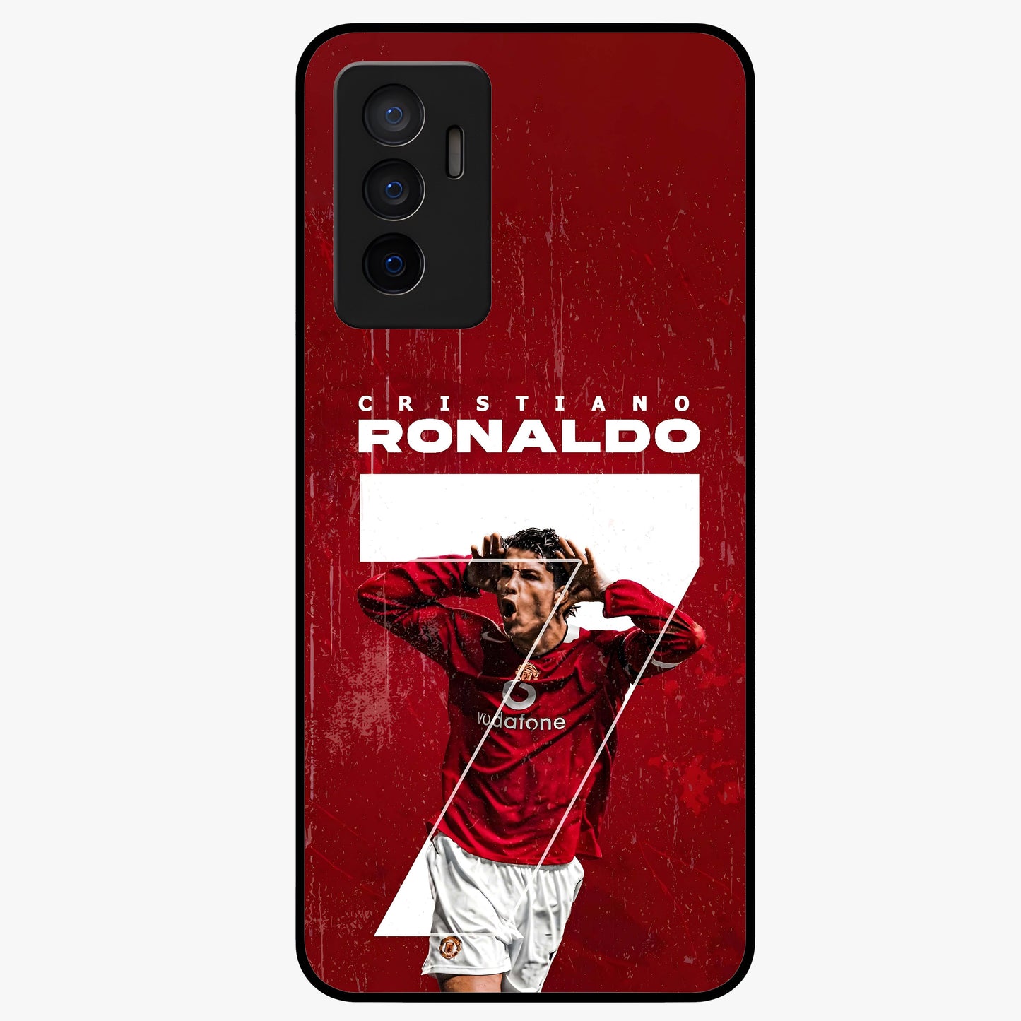 Goal Celebration Legacy Glass Case showing flat back view with football celebration inspired artwork and glossy glass finish.