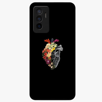 Heart With Flowers Glass Case showing flat back view with heart shaped floral artwork and glossy glass finish.