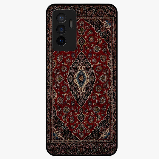 Heritage Carpet Royale Glass Case showing flat back view with ornate Persian carpet inspired pattern and glossy glass finish.