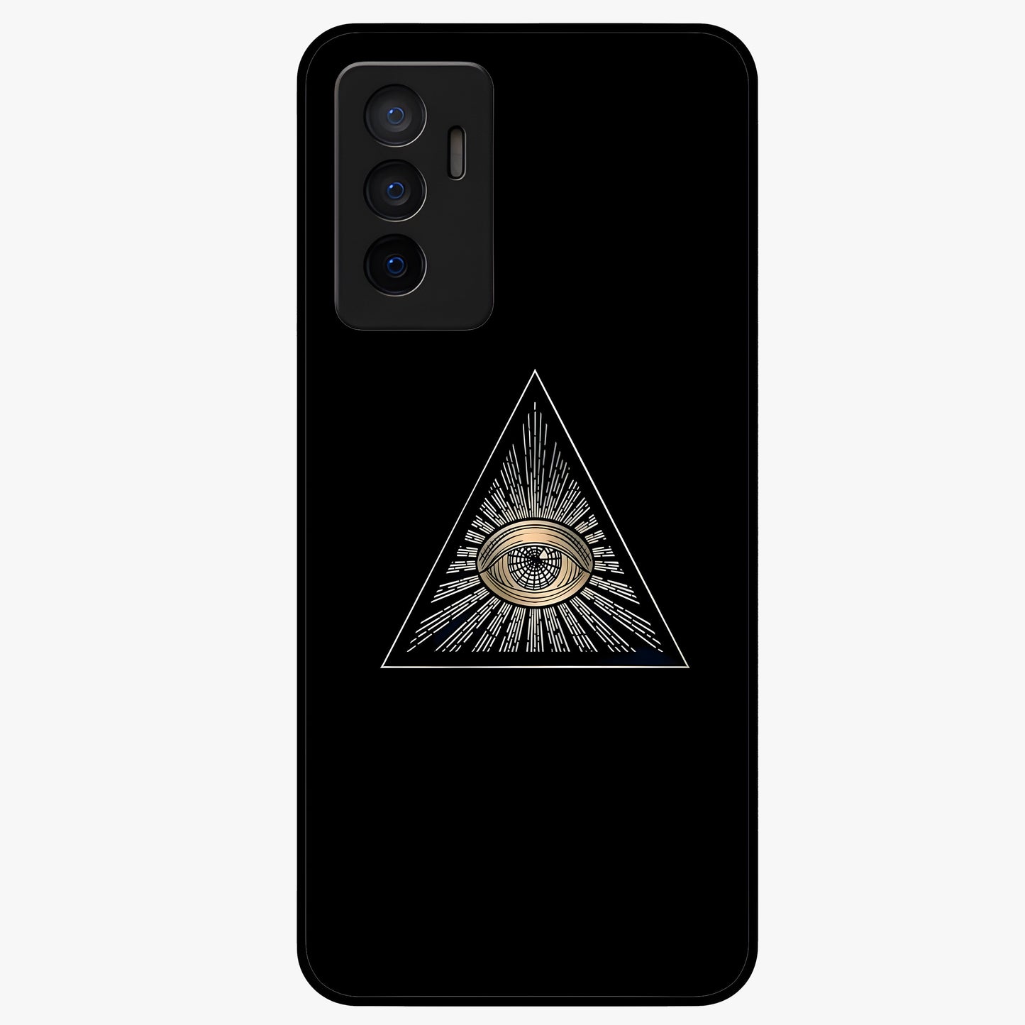 Illuminati Evil Glass Case showing flat back view with mysterious illuminati symbol artwork and glossy glass finish.