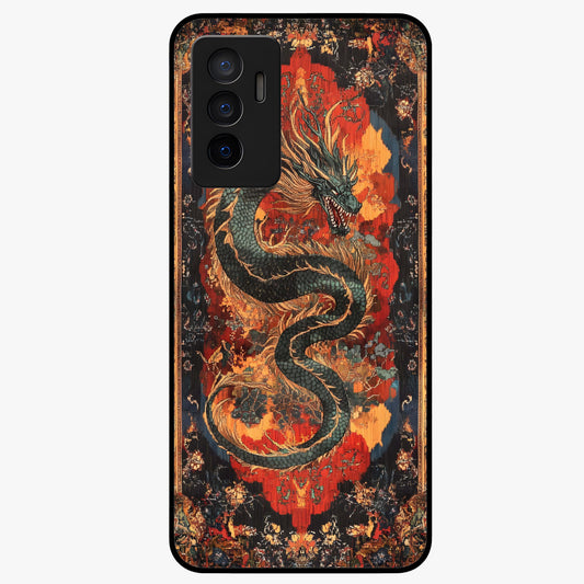 Inferno Dragon Soul Glass Case showing flat back view with fiery dragon artwork and glossy glass finish.