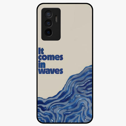 It Comes In Waves Quote Glass Case showing flat back view with inspirational wave themed quote artwork and glossy glass finish.