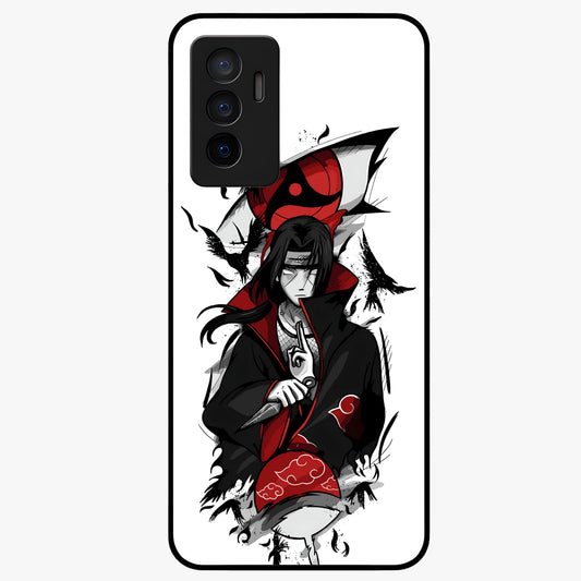 Itachi Sharingan Glass Case showing flat back view with powerful anime eye artwork and glossy glass finish.