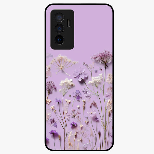 Lavender Blossom Dream Glass Case showing flat back view with soft lavender floral artwork and glossy glass finish.