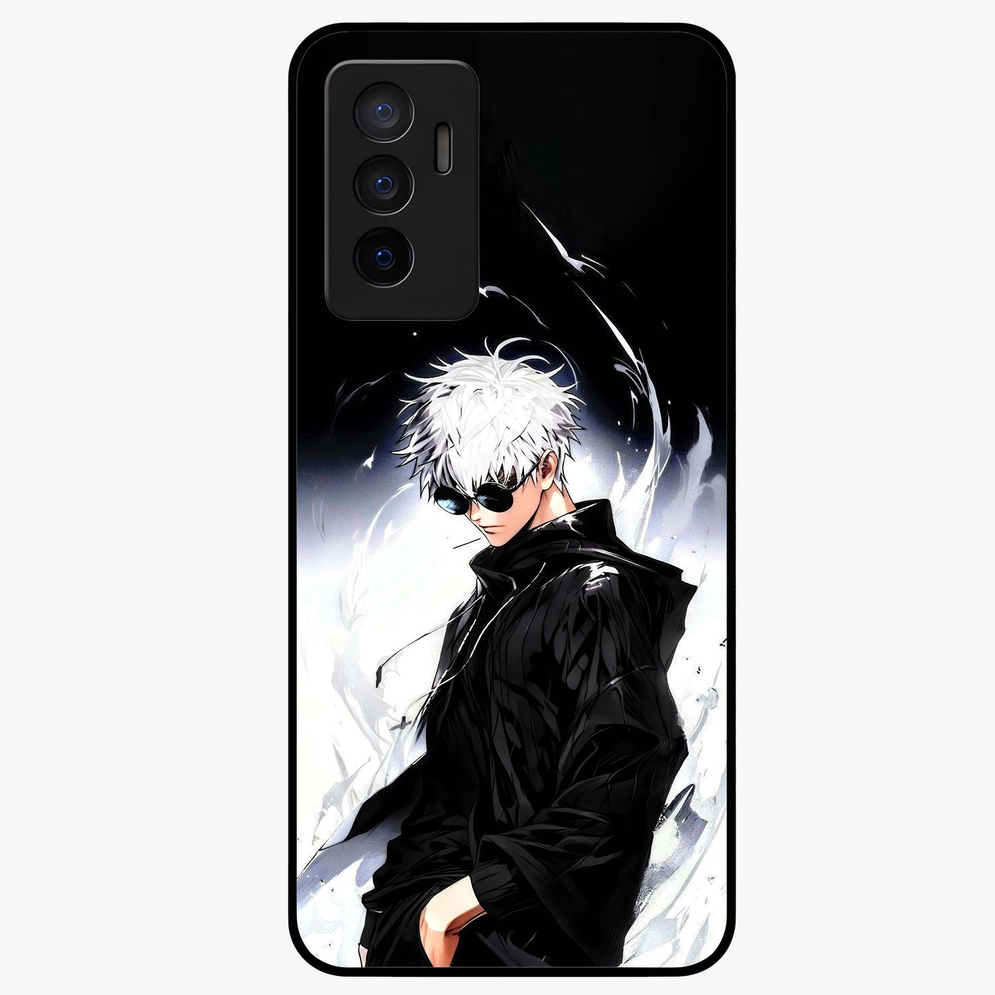 Limitless Shadow King Glass Case showing flat back view with powerful shadow warrior artwork and glossy glass finish.