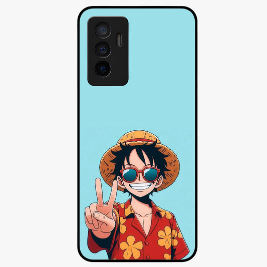 Luffy Summer Anime Vibe Glass Case showing flat back view with vibrant anime character artwork and glossy glass finish.
