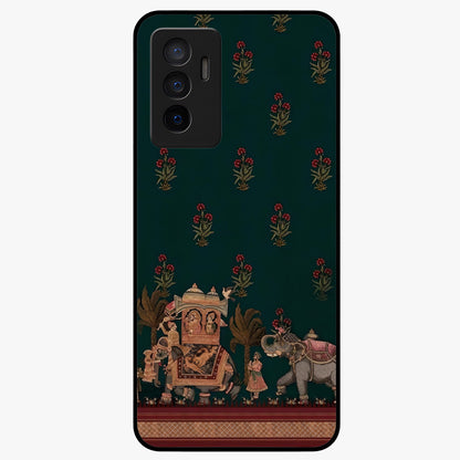 Macmerise Glass Case showing flat back view with stylish modern artwork and glossy glass finish.