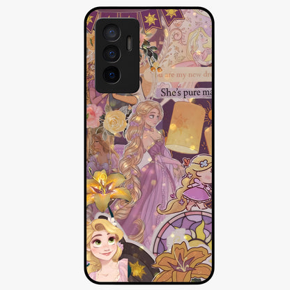 Magical Tangled Dream Glass Case showing flat back view with dreamy tangled artwork and glossy glass finish.