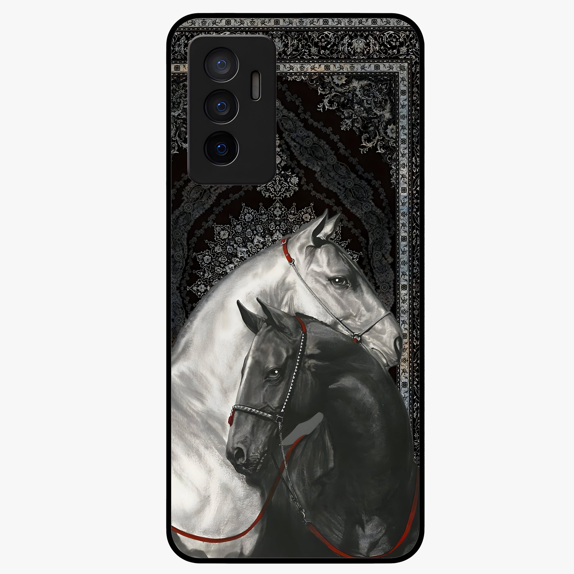 Majestic Ride Legacy Glass Case showing flat back view with powerful automotive inspired artwork and glossy glass finish.