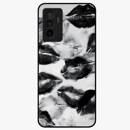 Midnight Kiss Marks Glass Case showing flat back view with lipstick kiss mark artwork and glossy glass finish.