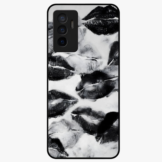 Midnight Kiss Marks Glass Case showing flat back view with lipstick kiss mark artwork and glossy glass finish.