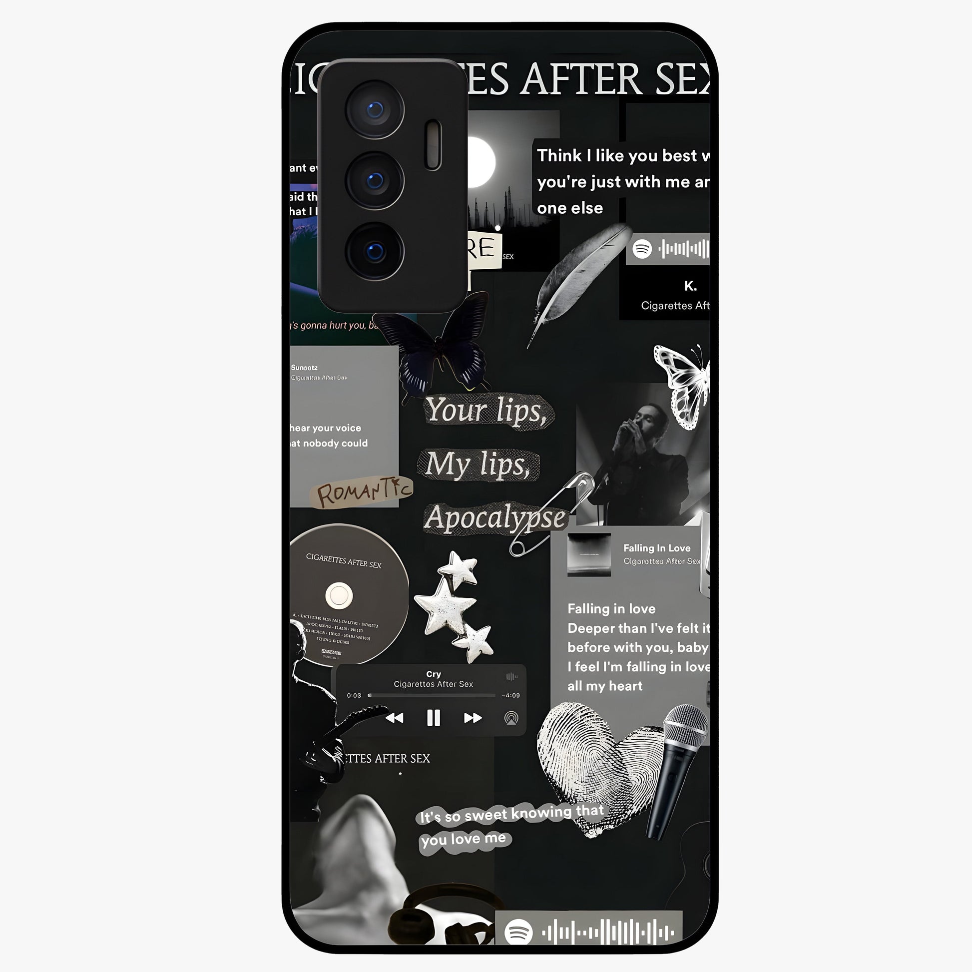 Midnight Love Echo Glass Case showing flat back view with romantic midnight themed artwork and glossy glass finish.