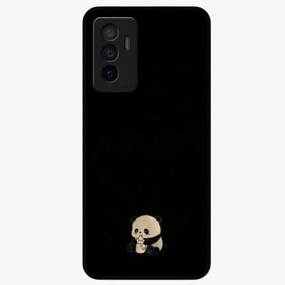 Midnight Panda Love Glass Case showing flat back view with cute panda themed artwork and glossy glass finish.