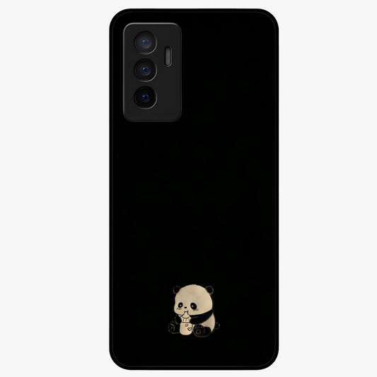 Midnight Panda Love Glass Case showing flat back view with cute panda themed artwork and glossy glass finish.