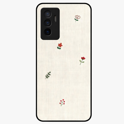 Minimal Petal Whispers Glass Case showing flat back view with soft minimal floral artwork and glossy glass finish.