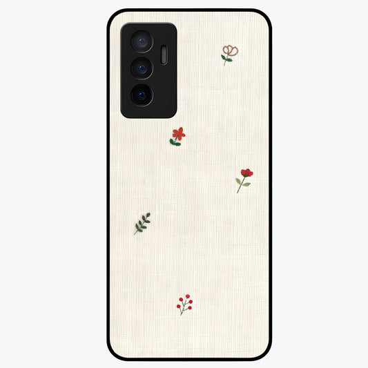 Minimal Petal Whispers Glass Case showing flat back view with soft minimal floral artwork and glossy glass finish.