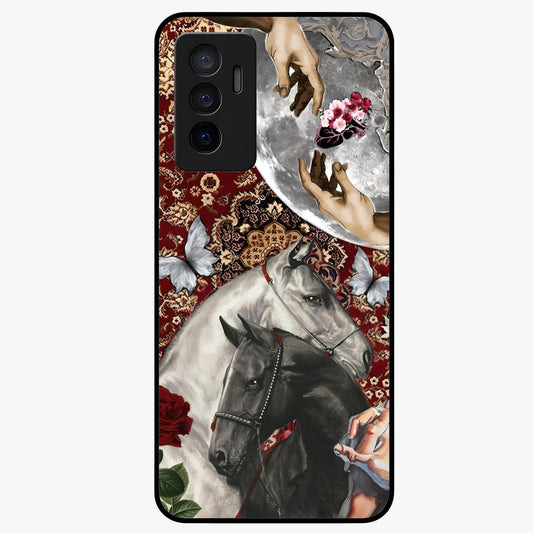 Moonlit Royal Stallion Glass Case showing flat back view with majestic horse under moonlight artwork and glossy glass finish.