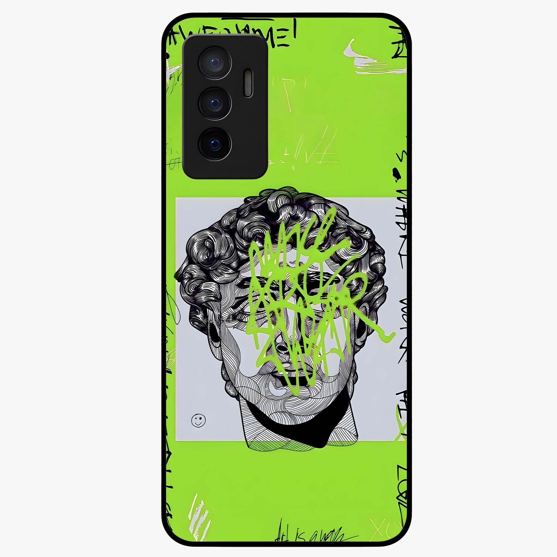 Neo Graffiti Rebellion Glass Case showing flat back view with vibrant graffiti artwork and glossy glass finish.
