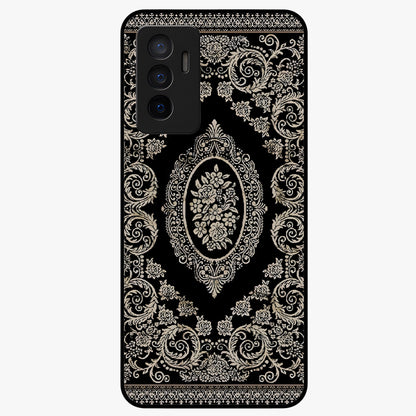 Noir Bloom Elegance Glass Case showing flat back view with elegant dark floral artwork and glossy glass finish.
