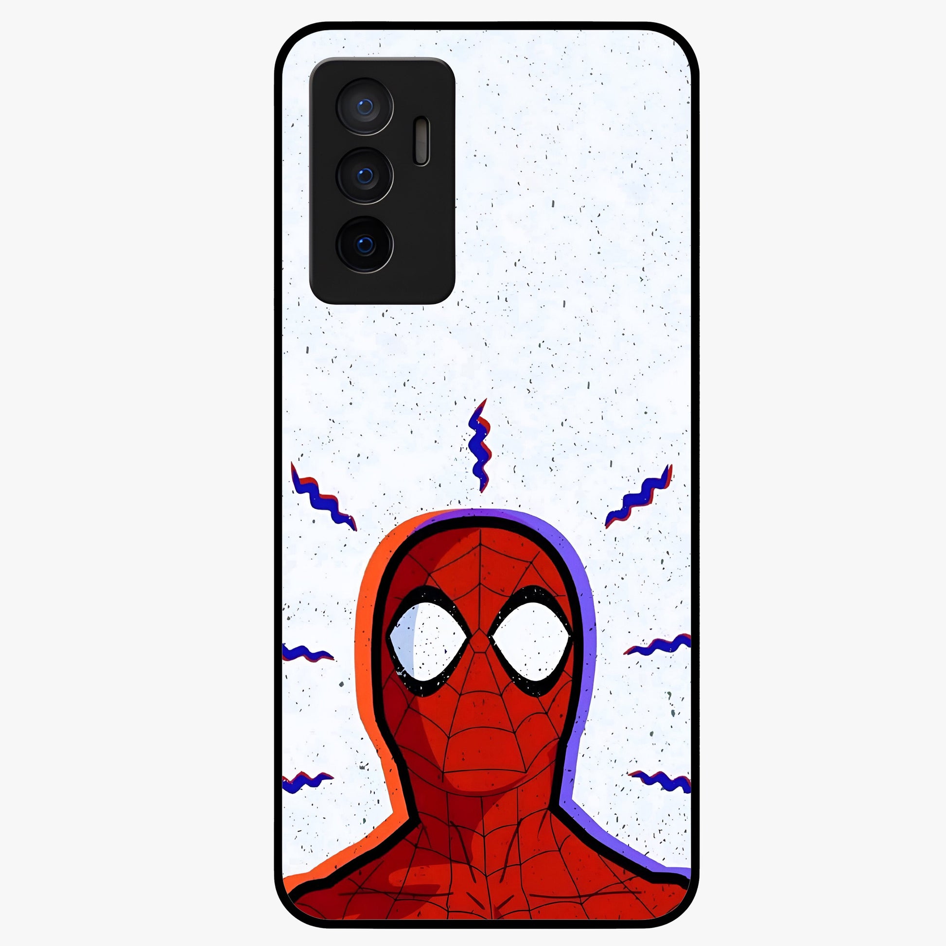 Omg Spiderman Glass Case showing flat back view with bold superhero inspired artwork and glossy glass finish.