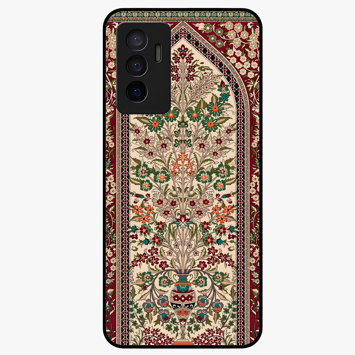 Persian Inspired Glass Case showing flat back view with ornate Persian style pattern artwork and glossy glass finish.