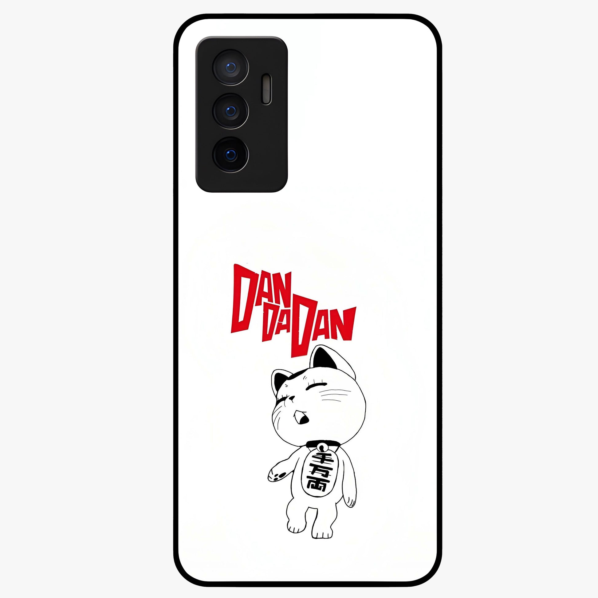 Playful Spirit Charm Glass Case showing flat back view with cheerful charm themed artwork and glossy glass finish.