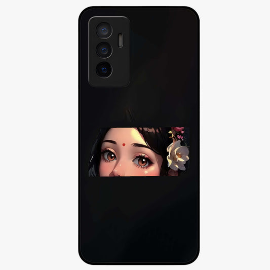 Radha Divine Embrace Glass Case showing flat back view with devotional Radha artwork and glossy glass finish.